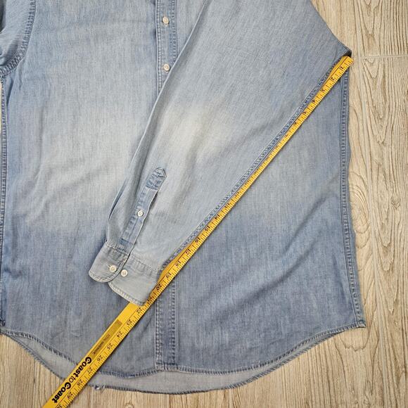 Lands End Denim Shirt Mens Extra Large Light Blue Button Up Long Sleeve - Picture 3 of 6